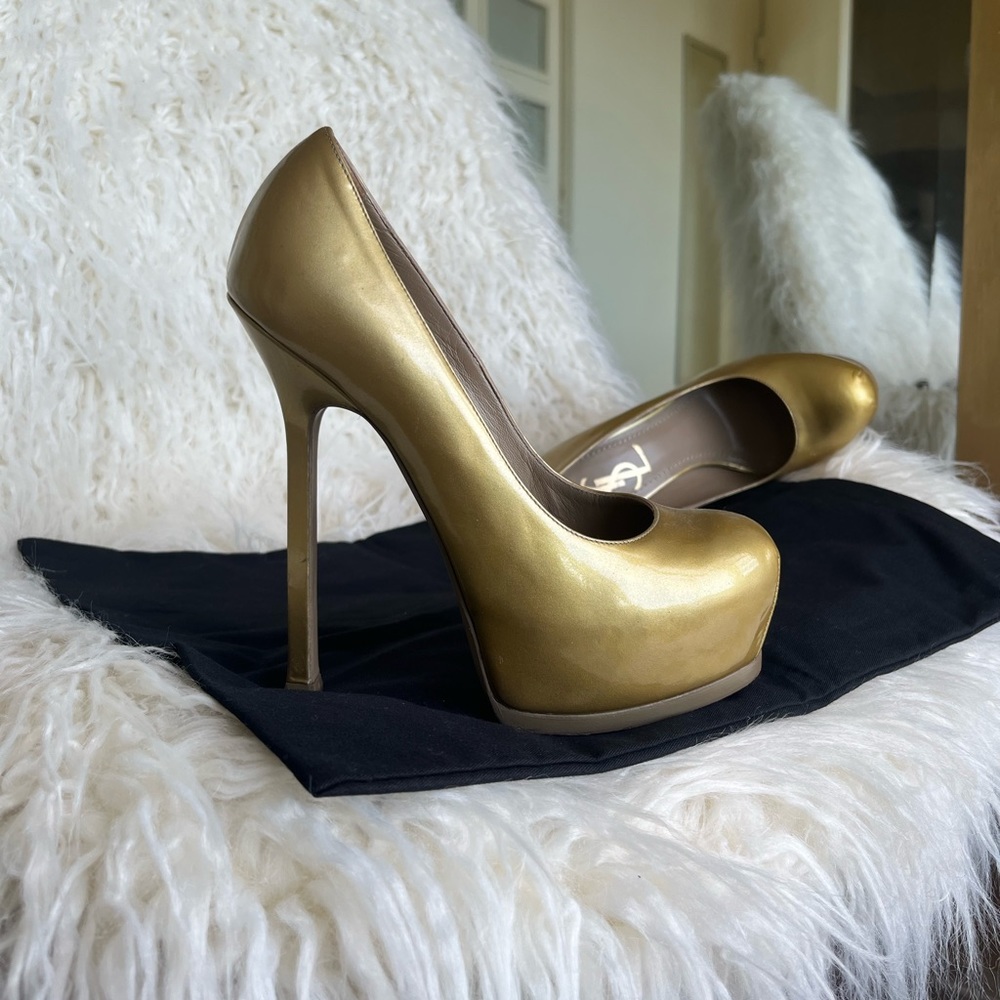 Vintage VSL Saint Laurent gold platform heels